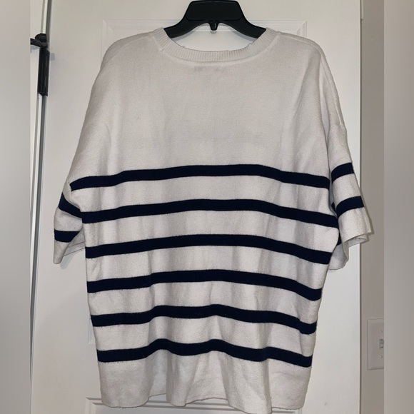 Cream Knit Sweater with Navy Stripes - Picture 2 of 4